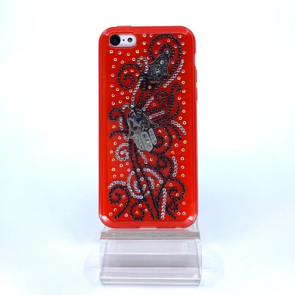 iPhone 5C rubber silicone red case. Unique. Handmade. Black, silver rhinestones - Picture 1 of 1